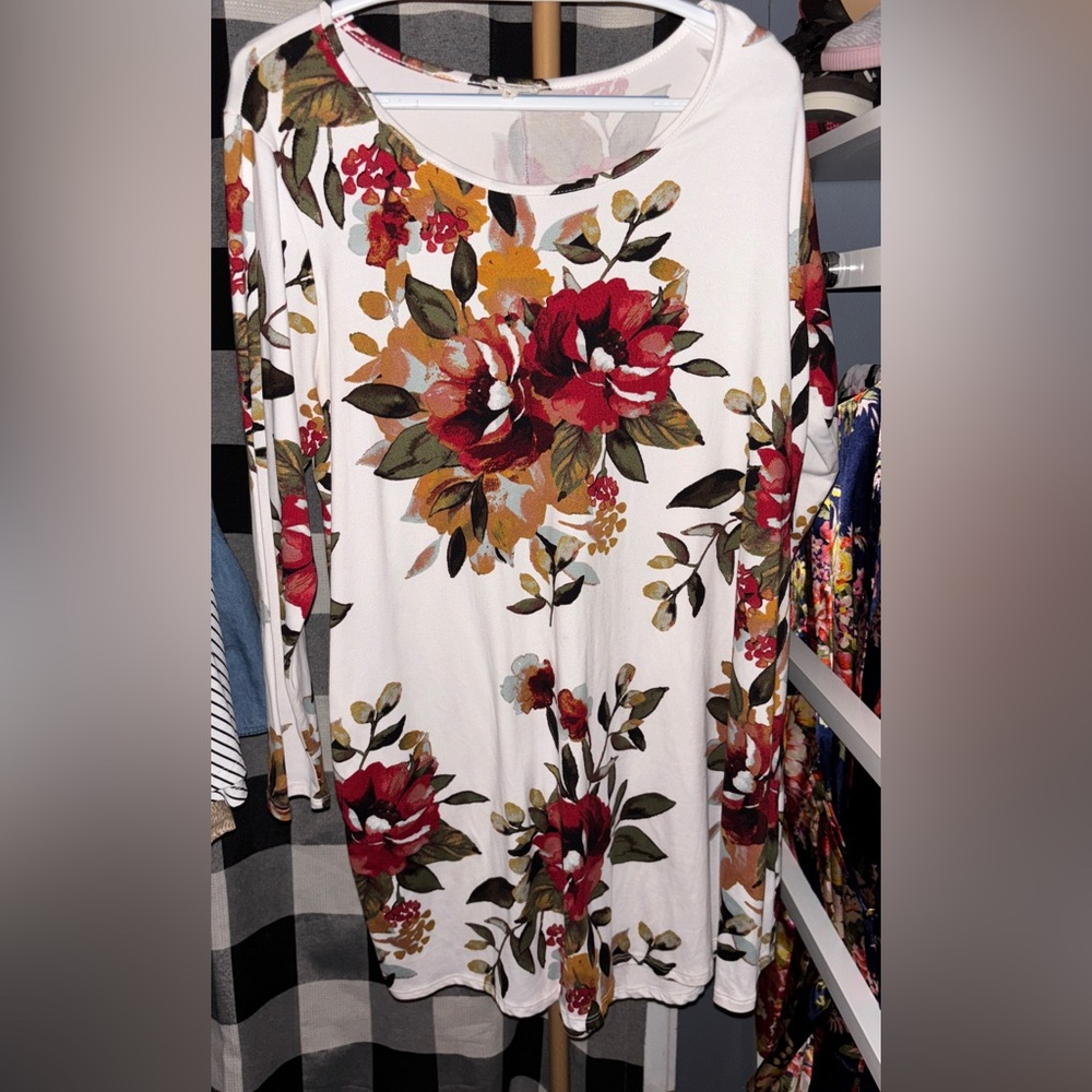 Sweet Pea Long Sleeve Dress with Red and Green Floral Design